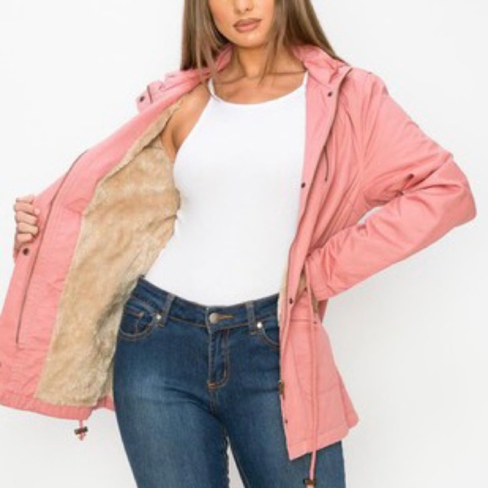 Blush Military Style Jacket with Fur Inside